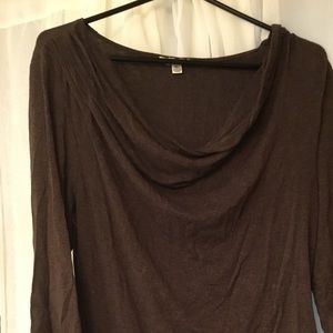 Brown, cowl neck, rouched shirt
